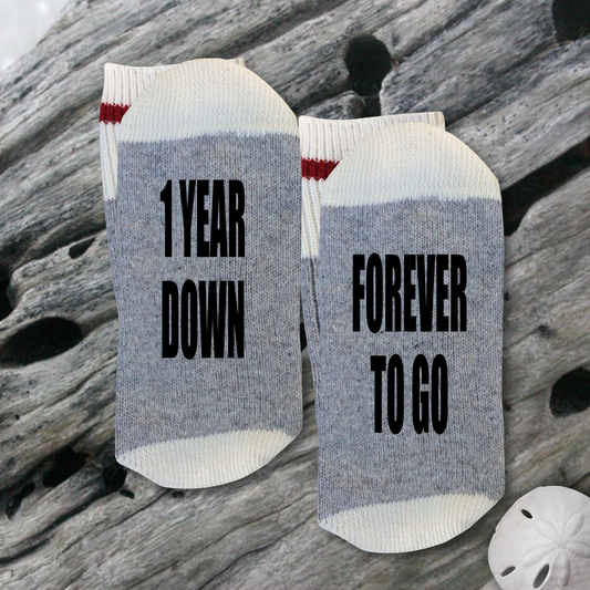 1st Anniversary, 1 Year Down, Forever to Go, SUPER SOFT NOVELTY WORD SOCKS.