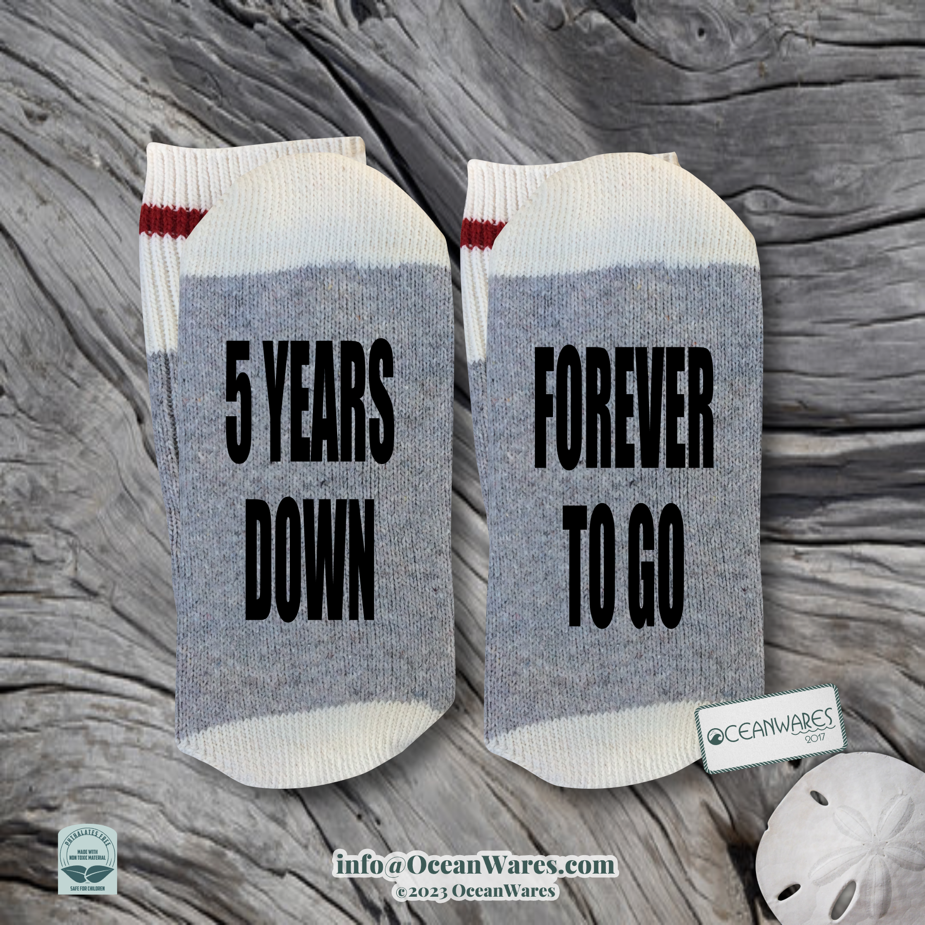 5th Anniversary, 5 Years Down, Forever to Go, SUPER SOFT NOVELTY WORD SOCKS.