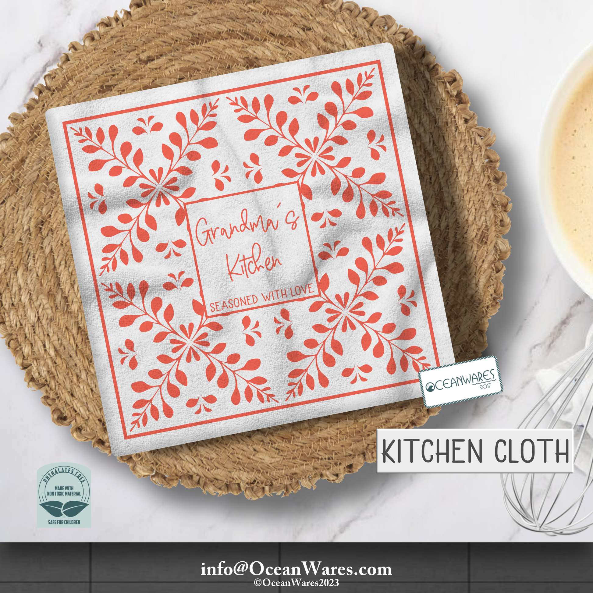 Grandma's Kitchen, Seasoned with Love - Kitchen Cloth - Fun and Eco-Friendly Design.