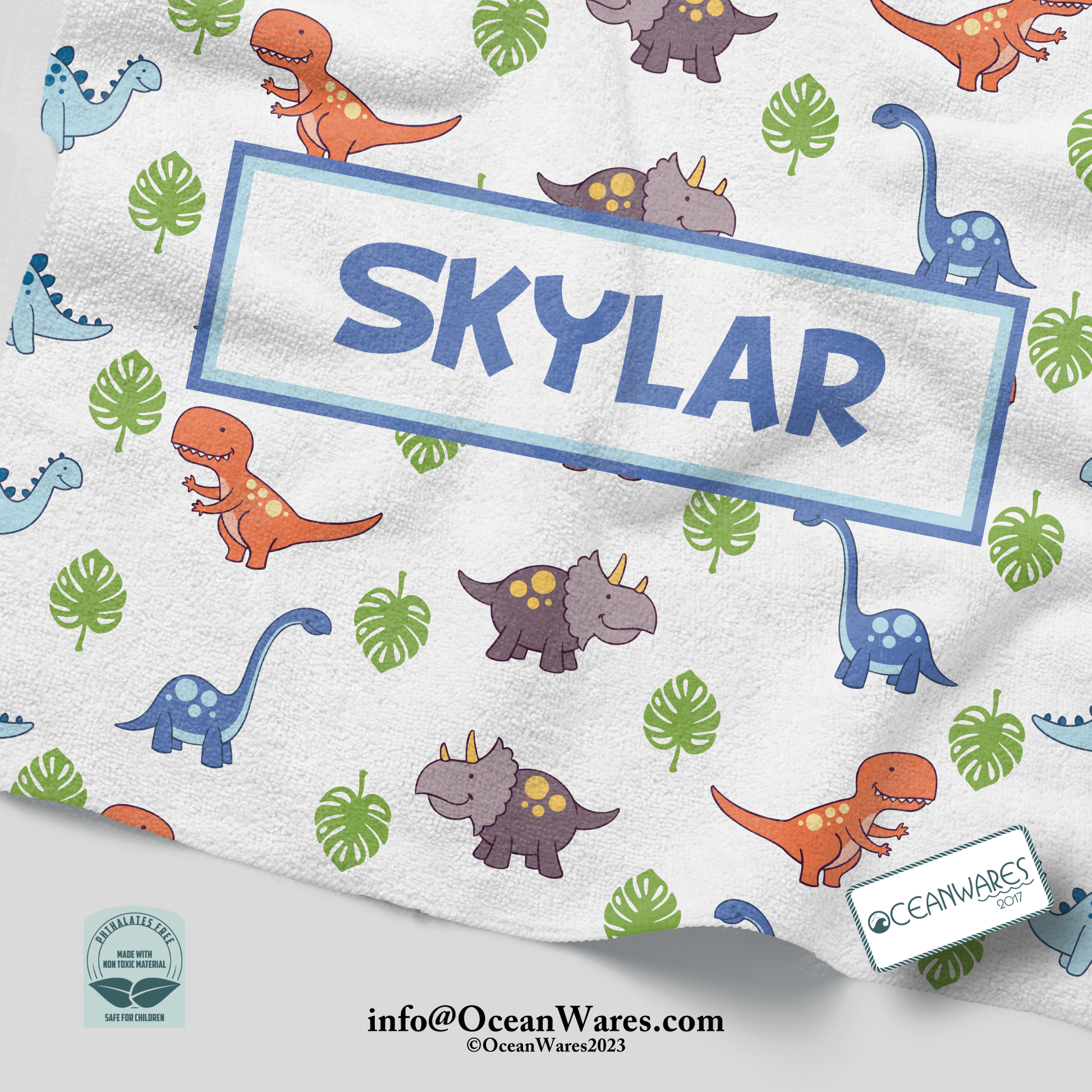 Personalized Kids' Custom Dinosaur Washcloth with Name - Fun and Eco-Friendly Bath Time.