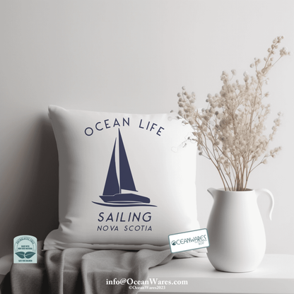 Personalized Ocean Life Sailing Linen Pillow Cover - Eco-Friendly Ink with Personalized Touch