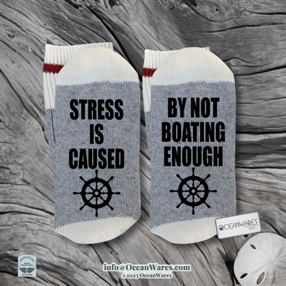 Boating Gift, Stress is caused by not enough boating, SUPER SOFT NOVELTY WORD SOCKS.