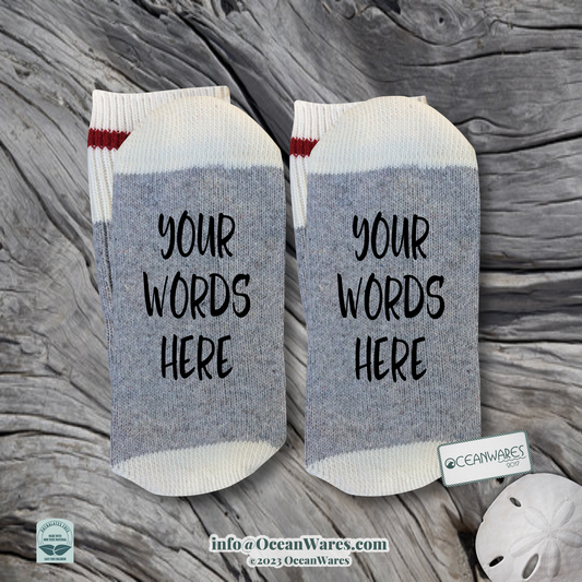 Custom Words, your words here, personalized, SUPER SOFT NOVELTY WORD SOCKS.