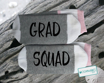 Grad Squad, Grad gift, Graduation, SUPER SOFT NOVELTY WORD SOCKS.