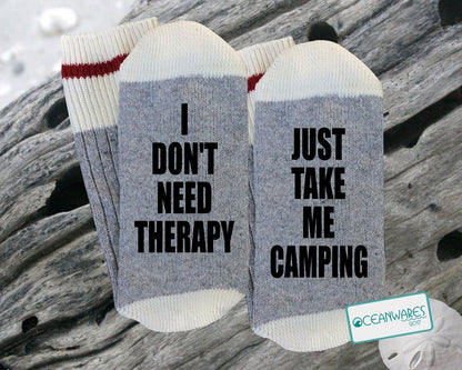 Camping Therapy, SUPER SOFT NOVELTY WORD SOCKS.