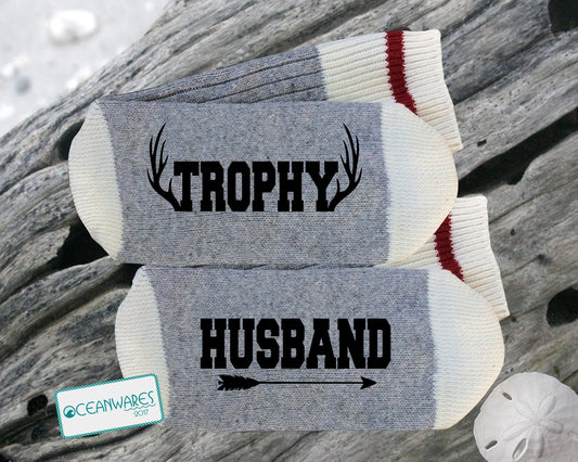 Trophy Husband, Bow Hunting, SUPER SOFT NOVELTY WORD SOCKS.