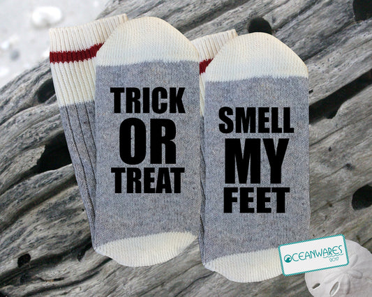 Halloween SOCKS, Trick or Treat, Smell my feet, SUPER SOFT Novelty  Word SOCKS.