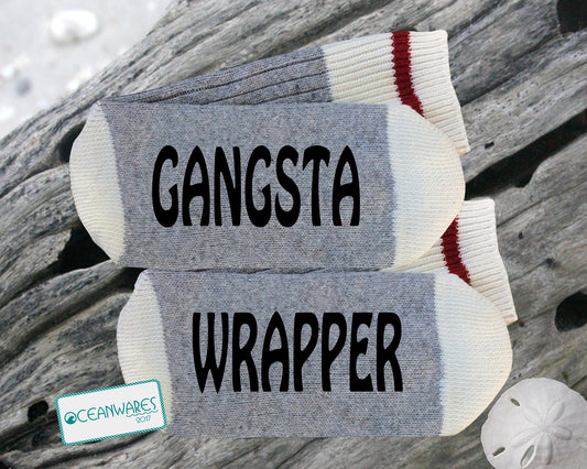 Christmas SOCKS, Gangsta Wrapper, SUPER SOFT NOVELTY WORD SOCKS.