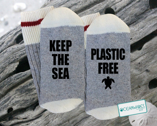 Keep The Sea Plastic Free, Environmental, SUPER SOFT NOVELTY WORD SOCKS.