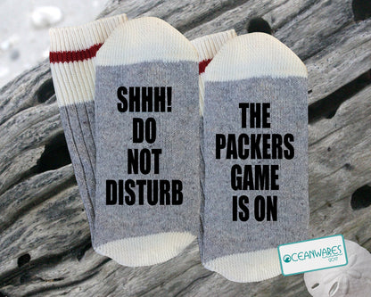 Packers Fan, Packers Game is on, NFL, SUPER SOFT Novelty Word SOCKS.