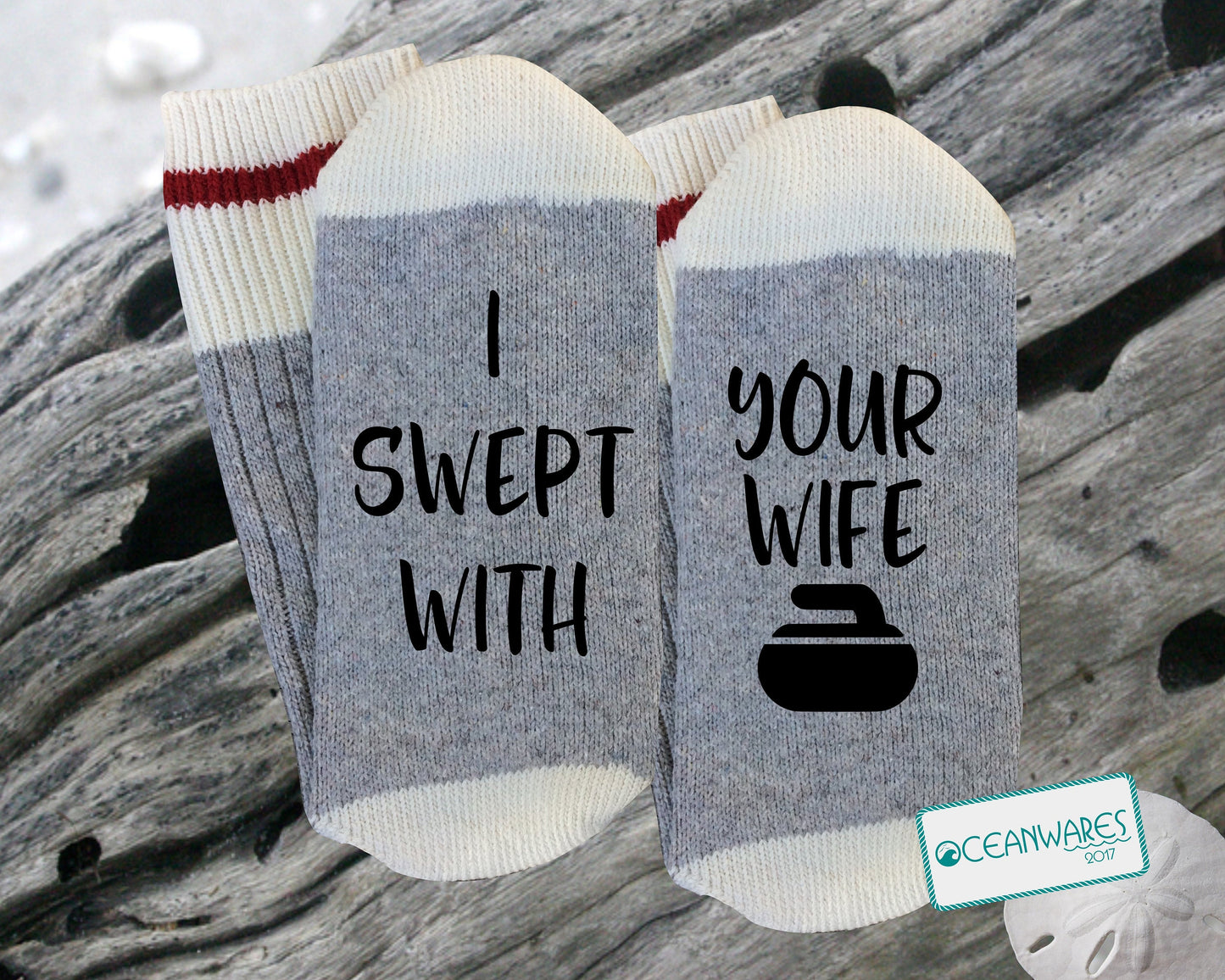 Curling gift, I swept with your wife, SUPER SOFT Novelty Word SOCKS.