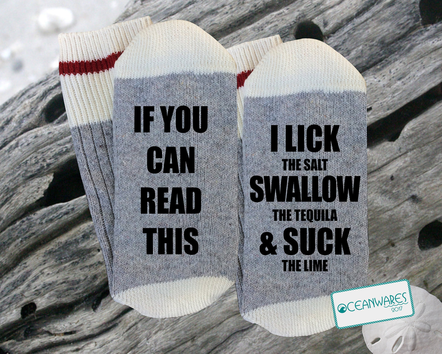 Funny Tequila gift, lick, swallow suck,  SUPER SOFT NOVELTY WORD SOCKS.