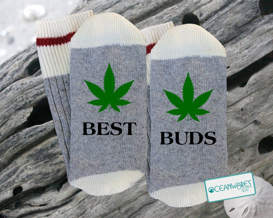 Best Buds, Weed Gift, SUPER SOFT NOVELTY WORD SOCKS.