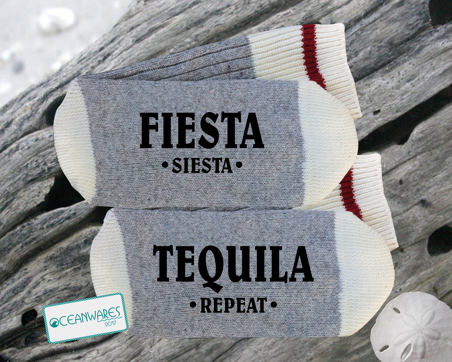 Fiesta Siesta Tequila Repeat SUPER SOFT NOVELTY WORD SOCKS.