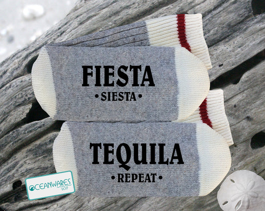 Fiesta Siesta Tequila Repeat SUPER SOFT NOVELTY WORD SOCKS.
