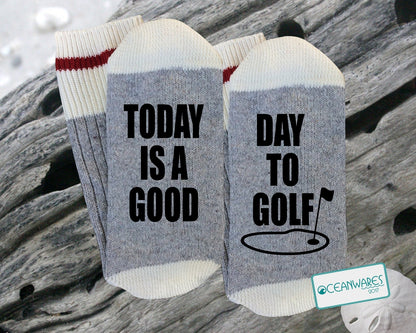 Gift for golfer, Good Day to Golf SUPER SOFT Novelty Word SOCKS.
