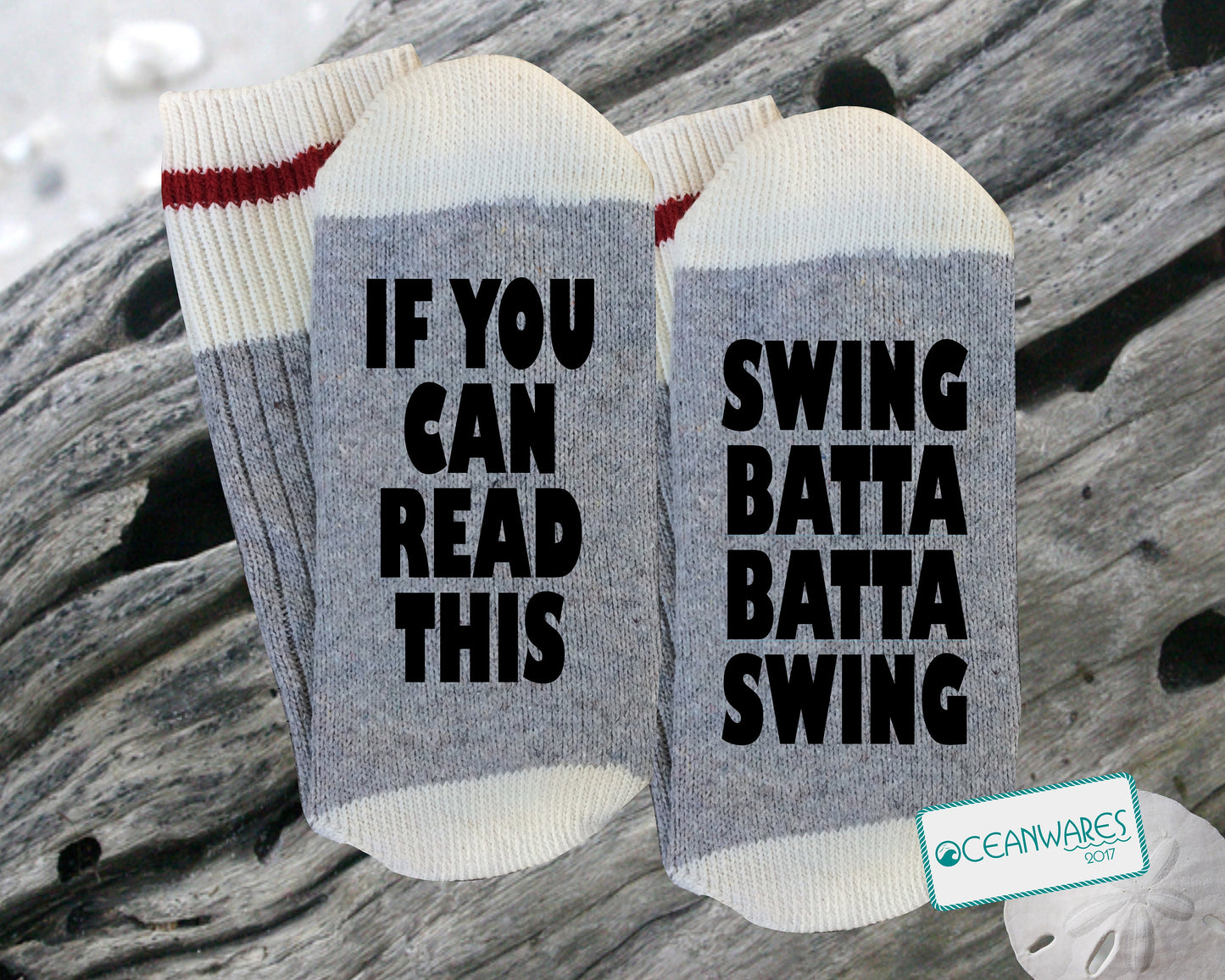 Swing Batta Batta Swing, Baseball,  SUPER SOFT Novelty Word SOCKS.