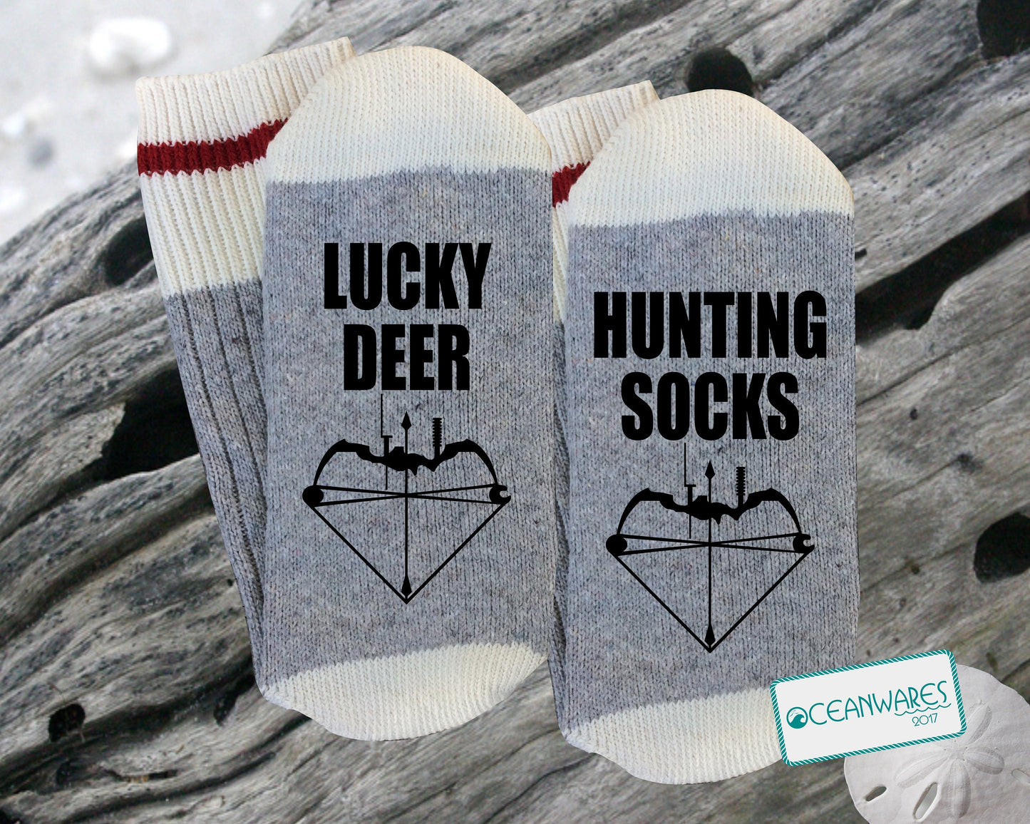 Lucky Deer Hunting, Bow Hunting, SUPER SOFT NOVELTY WORD SOCKS.