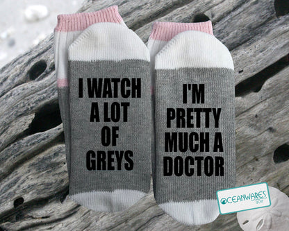 Pretty Much a Doctor, Greys Anatomy, SUPER SOFT NOVELTY WORD SOCKS.