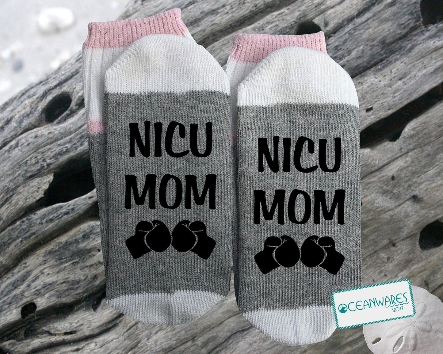 NICU Mom Boxing Gloves, SUPER SOFT NOVELTY WORD SOCKS.