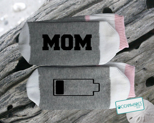Mom Low battery, Mom gift, New Mom,  SUPER SOFT NOVELTY WORD SOCKS.
