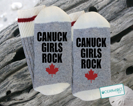Canuck girls SUPER SOFT NOVELTY WORD SOCKS Canadian SOCKS, Canada.