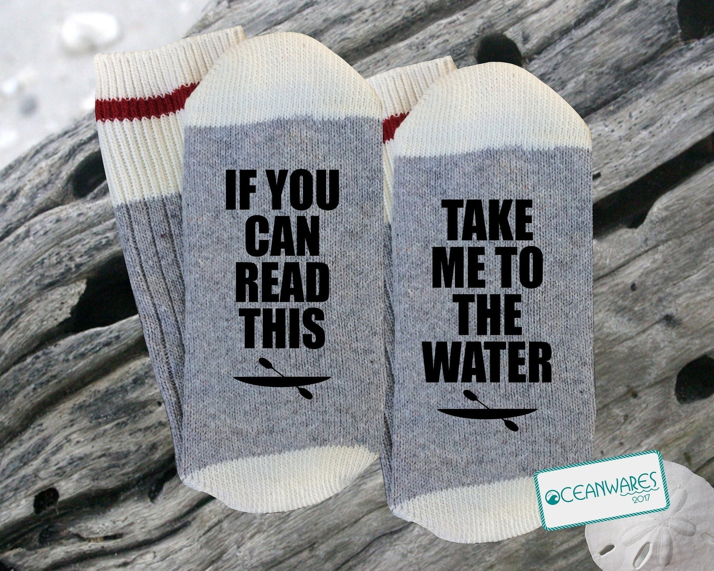 Kayak Gift, Take me to the water, SUPER SOFT NOVELTY WORD SOCKS.