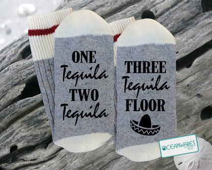 One Tequila, Two Tequila, Three Tequila, Floor, SUPER SOFT NOVELTY WORD SOCKS.