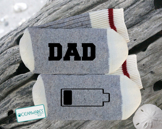 Dad Low battery, Dad gift, new Dad,  SUPER SOFT NOVELTY WORD SOCKS.
