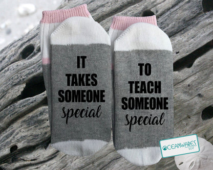Teach gift, It takes someone special to teach somone special, SUPER SOFT NOVELTY WORD SOCKS.