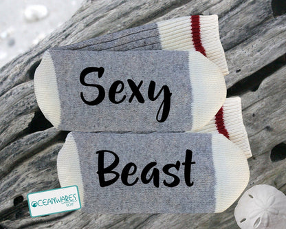 Sexy Beast, boyfriend gift, girlfriend gift, SUPER SOFT NOVELTY WORD SOCKS.
