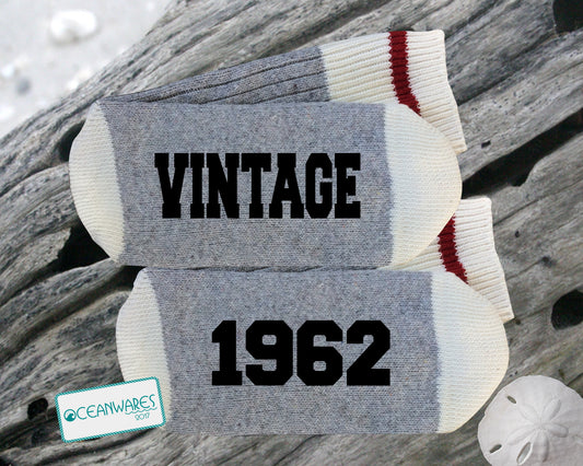 Vintage 1962, 60th Birthday Gift for her, Sixty AF, Sixty Birthday, 60th, SUPER SOFT NOVELTY WORD SOCKS.