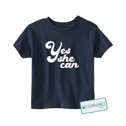 YES SHE CAN Toddler Tee, Empower with Retro Vibes,